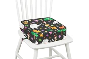 omedecal Rehausseur Chaise Enfant, Lavable Coussin Rehausseur avec 2 Sangles Réhausseurs pour Enfant 32 x 32 x 10 cm - Animaux de la Jungle