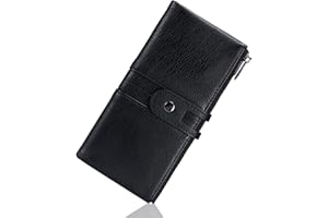 Roulens Portfel damski z prawdziwej skóry, wielofunkcyjny, wąski, dwuczęściowy, zapięcie na zamek błyskawiczny, na karty o dużej pojemności, z blokadą RFID, L, Retro