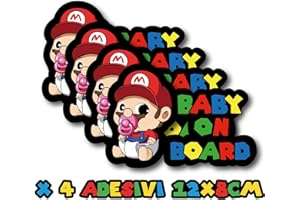CMR DESIGN CO x4 Adesivo per Auto Bimbo a Bordo a Tema Super Mario - Baby on Board con un Tocco di Giocosità e Stile - Acquista Ora per una Guida Divertente!