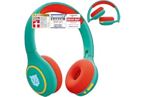tigermedia tigerbuddies - Auriculares infantiles con Bluetooth, ajuste ajustable y almohadillas suaves, con limitación de volumen, conector jack y Bluetooth, 8 horas inalámbricos, color verde y