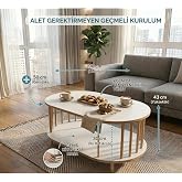 İskandinav Tarzı Alt Raflı Oval Orta Sehpa Dekoratif Salon Masası (beyaz)