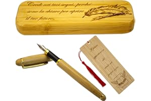 QUIRKLZ Penna Stilografica Elegante con Segnalibro in Legno – Idee Regalo Uomo e Donna，Regali di laurea o compleanno per una persona cara， con Frasi Motivazionali，Scatola in Legno di Bamboo