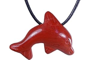 Lebensquelle Plus Delphinanhänger aus rotem Jaspis | Edelstein Tieranhänger Delphin | Gebohrter Anhänger mit Baumwollband