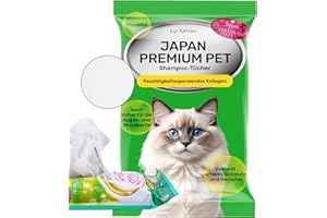 Japan Premium Pet Katzenshampoo Handtuch | Reinigungstücher, die wie Trockenshampoo für Katzen wirken | Reinigen & desodorieren mit unserem Katzenhandtuch mit Kollagen & Plazenta| 25 St | (20 x 30 cm)