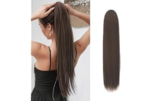 ‎SOFEIYAN Sofeiyan Pferdeschwanz Haarteil Haarverlängerung mit Kordelzug 60cm Langer Gerade Zopf Pferdeschwanz Natürlicher Weicher Haarverlängerung Synthetische Ponytail Extension für Frauen, Mittelbraun