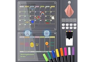 HAPHOME Akrylowy magnetyczny kalendarz na lodówkę – 2 sztuki, 40 x 30 cm, kolorowy, przezroczysty, planer tygodniowy, terminarz miesięczny, zmywalny, tablica magnetyczna, planer rodzinny, tablica do