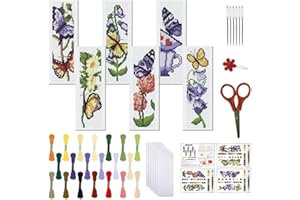 FREEBLOSS Juego de 6 marcadores de punto de cruz, kit de punto de cruz con instrucciones (idioma español no garantizado), patrón de mariposa, kit de punto de cruz para principiantes, kit de