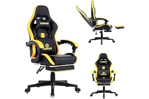 CUBICOD Gaming Chair, Office Chair, Gaming Chair with Footrest, PC Gaming Desk Chair with Adjustable Headrest and Lumbar Support, Gaming Chair for Adults (Model Nova, Black - Yellow)