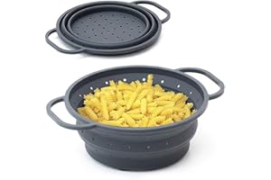 ‎SANNI SHOO Sanni Shoo hitzebeständiges Falt-Sieb 26 cm Ø - faltbares, klappbares, platzsparendes Sieb, Seiher, Nudelsieb, Dämpfeinsatz für Küche und Camping aus Silikon u. Metall (anthrazit)