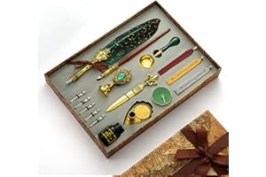 Joyeee Antique Feather Pen Set, with Craft Decoration Pen, Wood Dip Pen, Metal Spoon, Wax Seal Sticks, Ink, Candle, Pen Nibs, Pen Nib Holder, Wax Seal Kit for Wedding Invitation Card #88