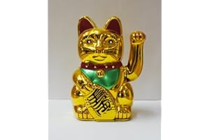 HUANG FONG 5" Fortune Cat Maneki Neko Waving Lucky Cat (many colours) (Gold)