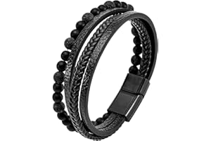 Mochity Pulsera Cuero Hombre, Pulsera Hombre, Pulseras Hombre Ferroso, Pulsera Acero Inoxidable Hombre, Pulsera Vikinga, Con Caja De Regalo, Pulsera Cuero, Pulsera Hombre Acero