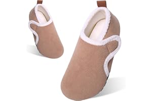 Aisprts Chaussons Enfants Pantoufles Doublés Sherpa Garçons et Filles, Semelle Antidérapante en Caoutchouc, Fermeture Velcro Réglable, Chaussures Chaudes d’Intérieur pour l’Hiver