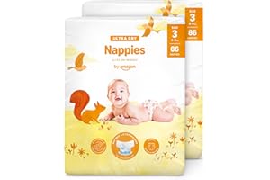By Amazon Pannolini ultra asciutto, Taglia 3 (4-9 kg), Con canali d'areazione, Bianco, 172 Unità (2 confezioni da 86) - Nuova versione (Precedentemente un marchio Mama Bear brand, stesso prodotto)