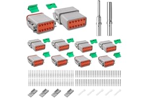 ‎JRREADY JRready Deutsch Stecker 4 Sätze 12 Polig DT-Stecker-Set Grau IP68 Wasserdicht Versiegelt mit 52pcs Deutsch Terminal kit Wire Gauge 16-20 AWG für Auto, LKW, Motorrad, Kajakboot, Roller