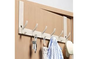 Gerhannery Appendiabiti da Porta con 6 Ganci, Salvaspazio Appendino da Porta, Ganci Porta Senza Forare, Attaccapanni da Porta per Cucina Ufficio Bagno (Bianco, 6 Ganci)