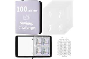 KHLEROX Lot de 100 enveloppes avec suivi laminé, classeur budgétaire avec enveloppes de trésorerie, livre de défi d'épargne avec fermeture éclair