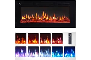 FlameKo Wilton 36"/92cm Electric Fireplace, Wall Mounted, Recessed, 9 Colour Flame Effect, Media Wall Compatible, 900W - 1800W Heater, Remote Control