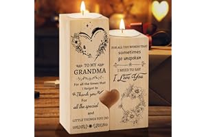 Funnli Grandma Gifts, Wooden Heart Shaped Candle Holder Grandma Birthday Gifts, Warm Engraved Gifts for Grandma, Ideal Christmas, Mothers Day, Thanksgiving Day Grandma Gifts from Grandchildren