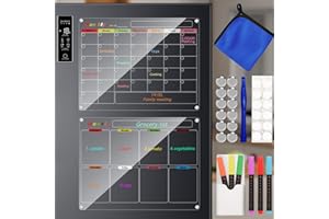 CAINDA Akrylowy kalendarz magnetyczny na lodówkę, 2 sztuki, 30 x 40 cm, przezroczysty kalendarz na lodówkę, tablice do planowania suchościeralnego, planer miesięczny i planer tygodniowy