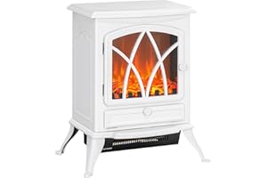 HOMCOM Chimenea Eléctrica de Pie 1000W/2000W Chimenea Decorativa con Ventana Efecto de Llama Brillo Ajustable y Protección Sobrecalentamiento para 15-30 ㎡ 45x28,5x54 cm Blanco