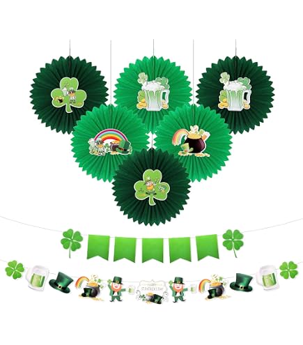 Décoration Saint-Patrick Qpout - Bannière Suspendue Trèfle Et 6 Boules Honeycomb, Fête Irlandaise