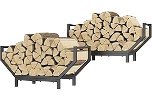 Mointal Juego de 2 Leñeros Metálicos en U, Soporte de Leña para Chimenea, Patio, Porche & Jardín, Uso Interior y Exterior, Negro