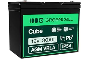 Green Cell Batería Plomo AGM VRLA 80Ah 12V Sin Mantenimiento para Autocaravana, Bote, Carrito de Golf, Fotovoltaico, Solar, Panel Solar, Vehículos eléctricos, ATV, Hogar, Barco
