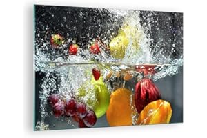 ARTTOR Moderne Impression sur Verre Fruits eau éclaboussures nourriture Image Tableau en Verre Decoration Murale 70x50cm Deco Cadre Salon Chambre Horizontal Petit Tableaux Decoratifs Muraux Art GAA70x50-2972