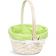 Easter Egg Hunt Gift Basket for Kids, Pink Wicker, Flower Crafts (Green)