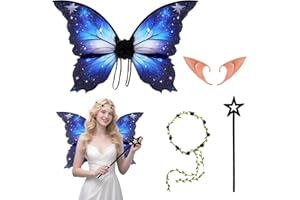 Audasi 3 Pezzi Ali da Fata Kit, Ali da Fata a Forma di Farfalla con Cerchietto da Fata e Bacchette di Fata a Stella Costume di Fata per Bambini e Adulti Halloween Natale Gioco di Ruolo Festa a Tema