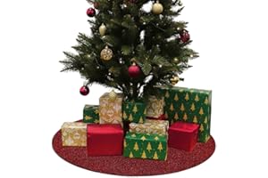 Weihnachtsbaum-Unterlage Glimmer Rund - Rot, 100 cm Durchmesser, Tannenbaum-Bodenschutzmatte, Glitzer Event-Teppich
