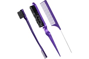 GEISERAILIE 3 Stück Toupier Bürsten Set Doppelkanten Bürste und Kamm Borsten Haarbürste Kamm Pflege Kanten Bürste Kämme Robust Rattenschwanz Kamm für Friseur Frauen Baby Kinder (Lila)