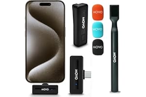 Movo Wireless Mini Ultra Compact Wireless Lavalier Microphone for iPhone with WMX-HM Handheld Adapter - Lapel Mic with Handle Mount for Content Creators, Interviews, Reporting and More (USB-C)