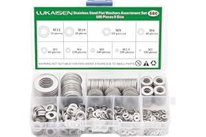 LUKAISEN 580Pezzi Rondelle Piatte, Kit di Rondelle in Acciaio Inox 304 Adatto per la domestica, riparazioni in fabbrica, cucine, negozi, 9 Misure Assortimento Della Rondella M2 M2.5 M3 M4 M5 M6 M8 M10 M12