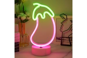 JEMESI Letrero de neón de berenjena, luz nocturna para dormitorio, alimentado por batería/USB con base, luces LED de noche de berenjena para niños, adolescentes y adultos, letrero de neón con soporte de
