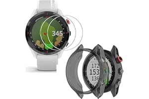[2+1 Pièces] Miimall pour Garmin Approach S62 Coque Bumper en TPU + Film Protection Écran en Verre Trempé, [Anti-Rayure] Anti-Choc Étui Protecteur du Garmin Approach S62 -Noir