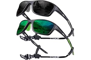 OKH 2 Pack Polarised Cycling Sunglasses Wrap Around Men Women Retro Sun Glasses UV Protection Outdoors Sports Biking Running Fishing Hiking Driving Eyewear with Rope Strap