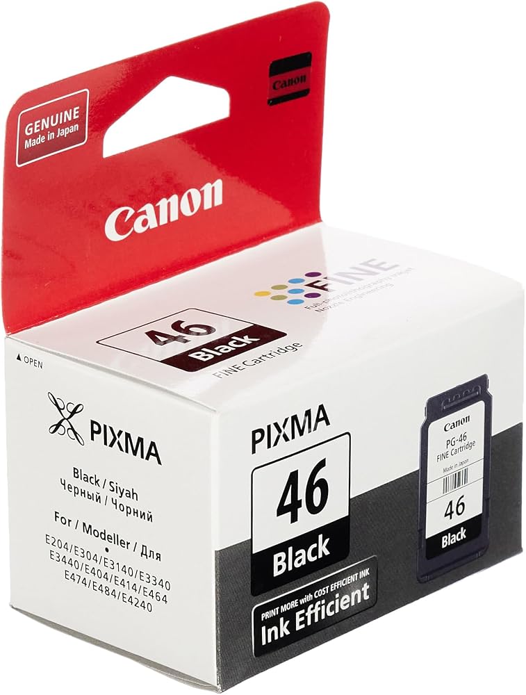 Canon PG-46 Orijinal Siyah Mürekkep Kartuşu, 400 Sayfa Baskı (9059B001)