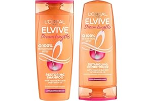 EPISHED L'Oréal Elvive Dream Lengths Shampoo 250ml & Conditioner 200ml Set for Long Hair, Nourishing Repair with Castor Oil & Vitamins for Damaged Ends, Smooth & Strong Hair