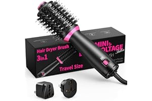 ONEWEST 3in1 Hair Dryer Brush, Dual Voltage One-Step Ionic Hot Air Brush with Negative Ion, 2 Speeds and 2 Adapters,Portable Electric Hair Brush for Styling,Smooth Frizz-Free for Salon Results,UK Plug