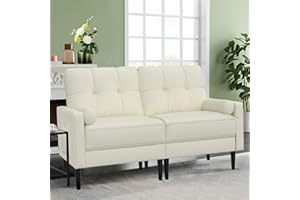 Aotumm Ciort 2 Sitzer Sofa, Kleine Sofa mit 2 Kissen und Armlehnen, Mid-Century Moderne Couch, Leinen Couch Sofa, 2er Couch Loungesofa, Bequemes 2-Sitzer Sofa für Wohnzimmer, Schlafzimmer, Beige