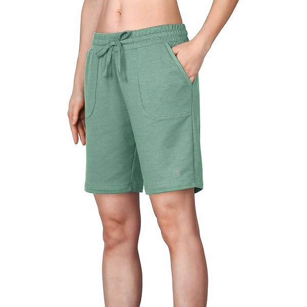 MOVE BEYOND Dames bermuda met 3 zakken met trekkoord sportshorts voor dames training woonkamer yoga, Groen, M