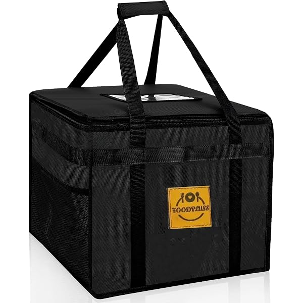 EZone Folding Insulated Food Delivery Bag – 18x18x14" (Takeaway/Pizza) Black