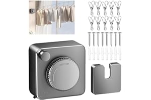 NIRJIK Fili Stendibiancheria Retrattile – 4,2m Acciaio Inossidabile, Anti-Sbilanciamento, Montaggio a Parete, Per Interni Ed Esterni, Ideale per Bagno E Balcone, Con 10 Clip Anti-Vento (Nero)