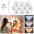 Akynite Vanity Lights Stick On with Adapter, Hollywood Mirror Lights with Adjustable Cable, 3 Colors & 10 Brightness, Dimmable LED Bulbs for Dressing Table (10 Bulbs)