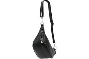 SH Leder ® Sac banane en cuir véritable pour femme, homme, unisexe - Petit sac de hanche pour festival, voyage - Sac à bandoulière moyen - 32 x 17 cm - Marie G528, Noir , 32 x 17 x 12 cm