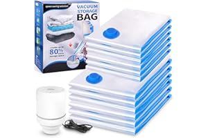 BUOAZR Bolsas de Vacío Ropa 12 Piezas 6L 80x60cm, 6S 60x40cm, con Bomba Eléctrica Portátil, Bolsas de Almacenaje al Vacío, Ahorra Espacio para Guardar Ropa, Edredones, Almohadas, Mantas