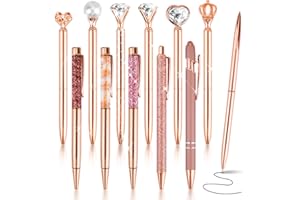 IBEQUEM 12 szt. różowe złoto długopisów kulkowych zestaw metalowych kryształowych diamentowych długopisów fantazyjne pióro do dziennika w czarnym tuszem ładne urocze długopisy