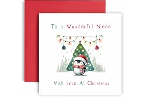 Huxters Festive Christmas Card for Niece – Penguin Watercolour Design – Christmas card for Santa and Xmas Traditions (Niece)